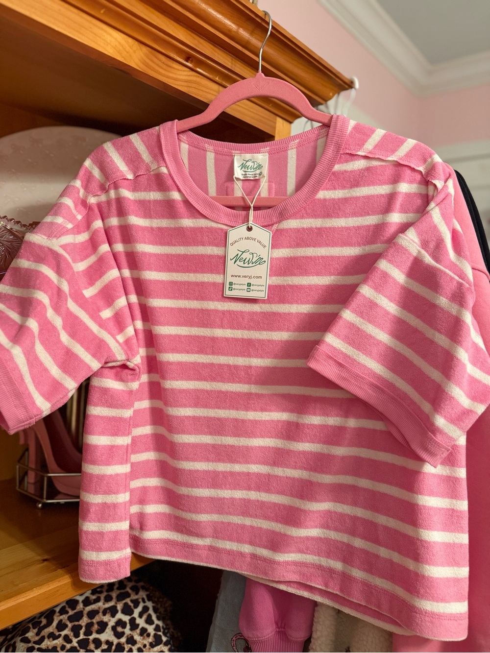 Very J Striped Pink & White Short-Sleeve Knit Top